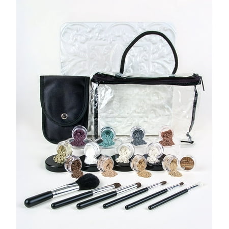 20 pc. STARTER KIT with BRUSHES *Choose your Shades* Mineral Makeup Sample Size Set Mineral Foundation Blush Veil Eye Shadows (Cocoa &