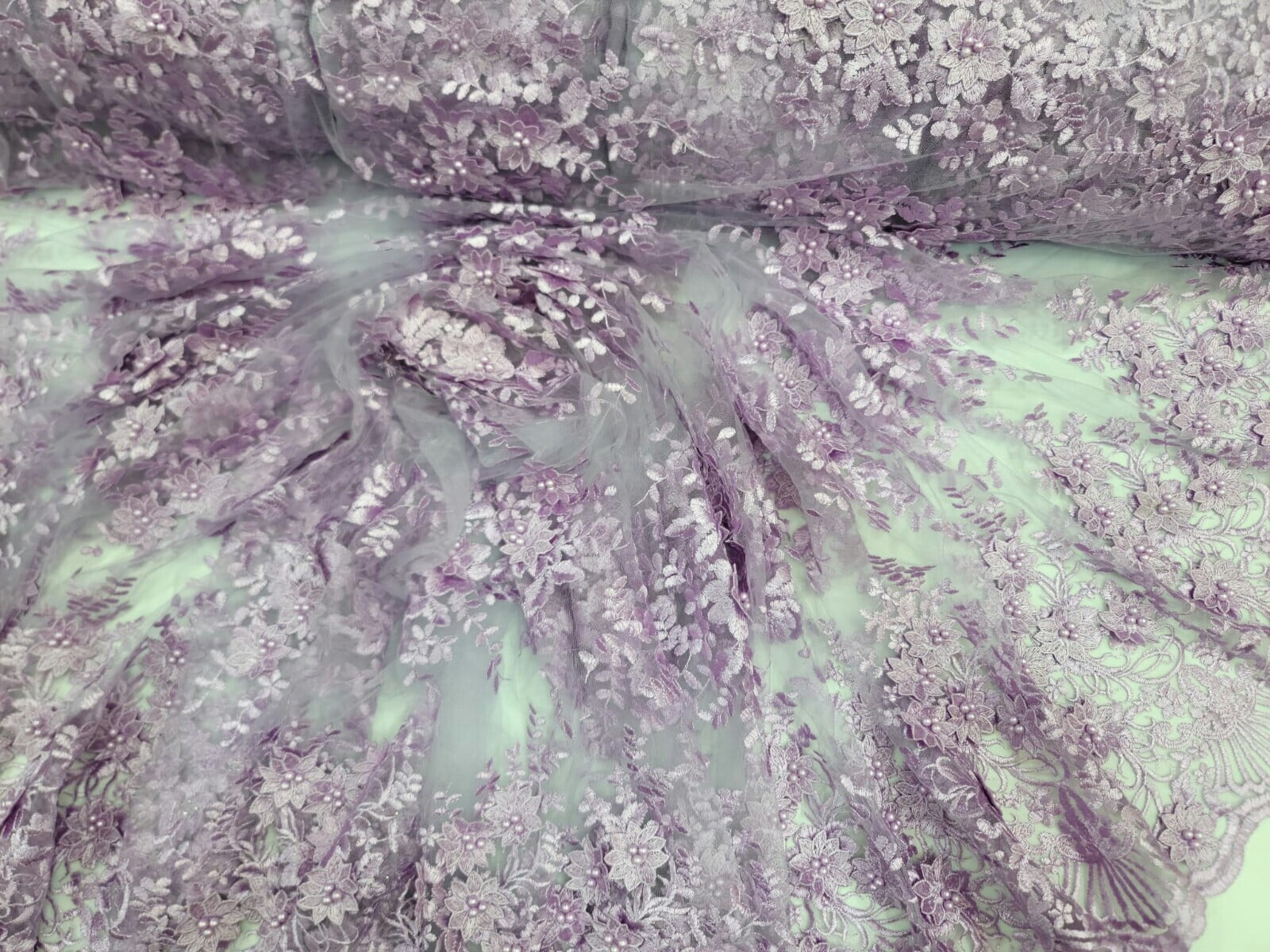 3d Lace Lavender Embroidery Pearls 3d Floral Flowers Fabric By The Yard Prom Lac