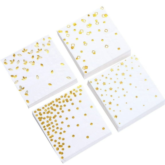 Disposable Gold Foil Napkins 100pcs Cocktail Napkins for  Party Wedding Birthday（Folded 4.92x4.92in）