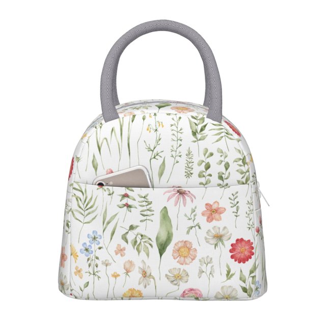 Balery Wildflower Watercolor 2 Bolsa de Almuerzo para Mujeres, Caja de Almuerzo, Bolsa de Almuerzo Pequeña Impermeable, Tote de Almuerzo Reutilizable con Gran Capacidad