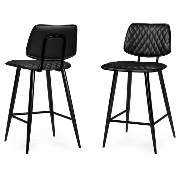 Simpli Home Raya Contemporary 16 inch Counter Height Stool (Set of 2) in Black Vegan Faux Leather