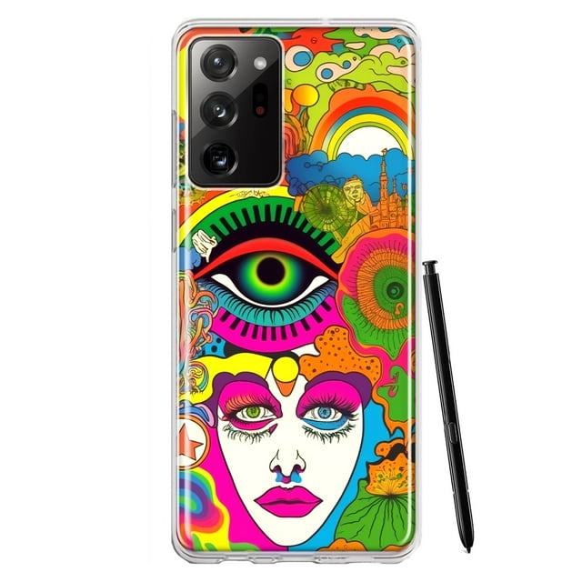 MUNDAZE Samsung Galaxy Note 20 Ultra Shockproof Clear Hybrid Protective Phone Case Neon Rainbow Psychedelic Trippy Hippie Daydream