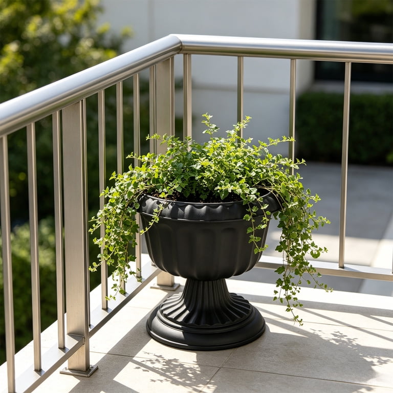 YHAICO Black Pedestal Urn Planter, Decorative Flower Pot with Classic ...