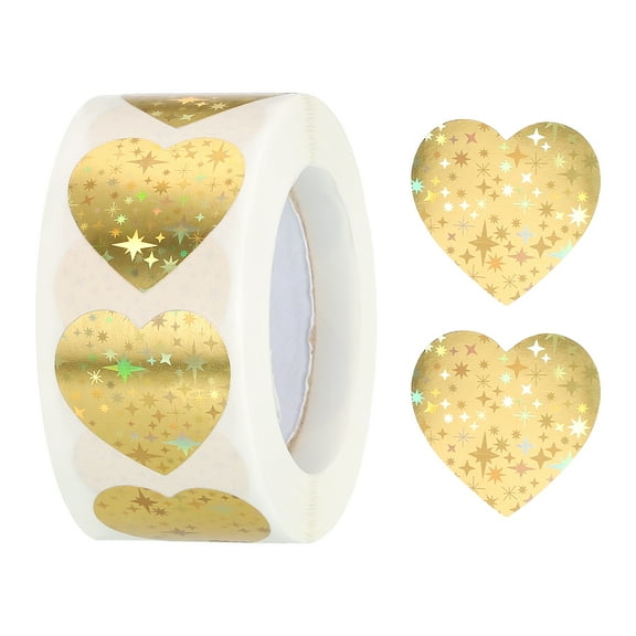 Uxcell Heart Shaped Sticker 1 Inch Self Adhesive Love Sticker Label for Valentine Day, Star Golden 500 Pcs