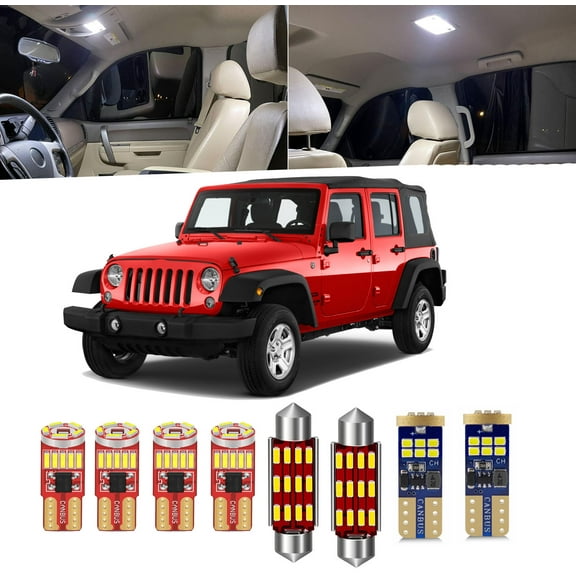 Interior LED Lights Kit for Jeep Wrangler JK 2-Door 4-Door 2007 2008 2009 2010 2011 2012 2013 2014 2015 2016 2017 2018 LED Map Dome Light License Plate Lights and Install Tool