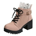 thumbnail image 4 of Rokment Vintage Lace Platform Combat Boots for Women 2025 Fall Winter Fashion Casual Chunky High Heel Lug Sole Chukka Dress Ankle Booties Light Pink Size 7, 4 of 5