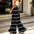 thumbnail image 5 of Striped Palazzo Pants for Women Casual Oversized Wide Leg Ruffle Flowy Pants with Pockets Baggy Vacation Summer Pant, XL, 5 of 7