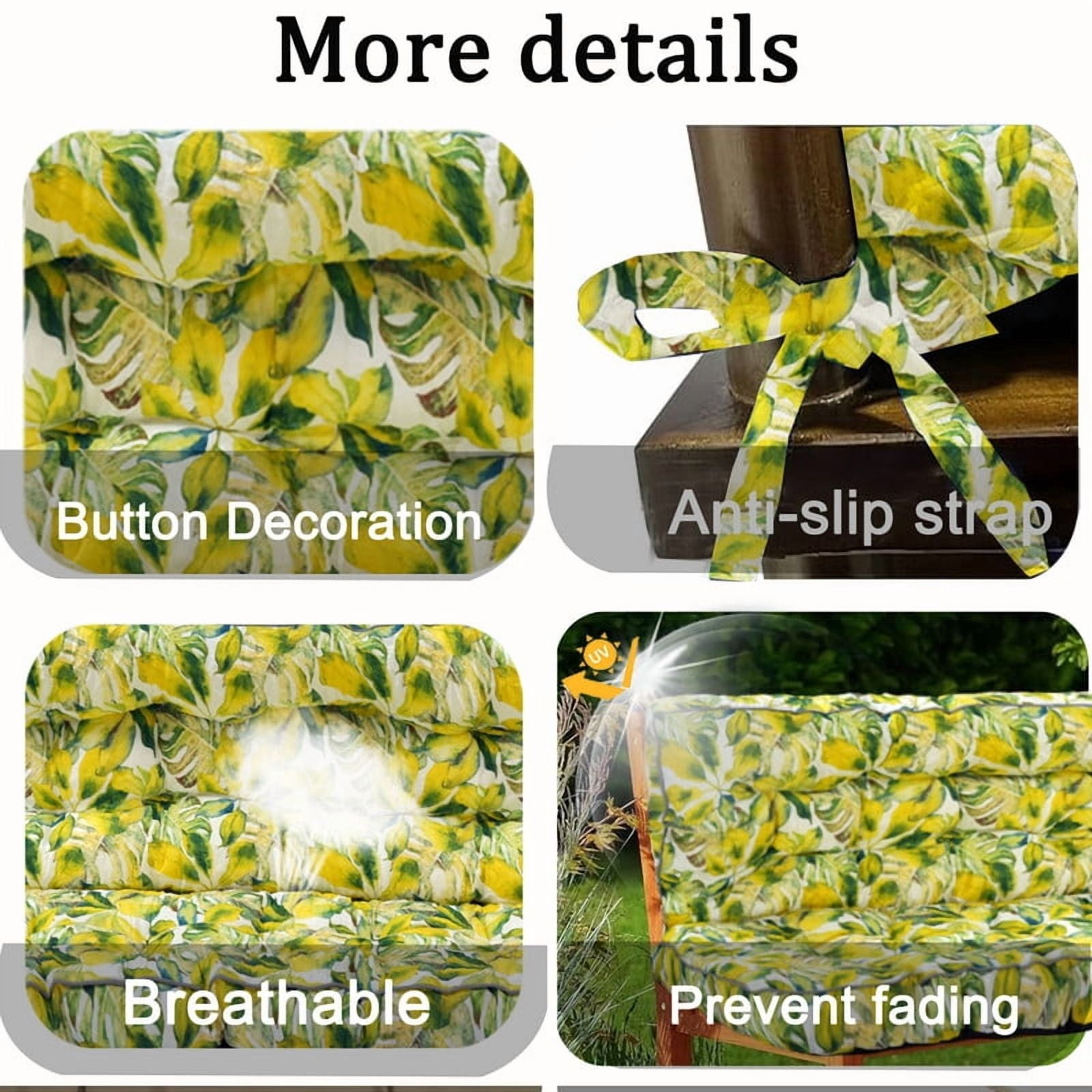 Outdoor Porch Swing Cushions, 4" thick patio swing cushions 3 Seater for outdoor furniture, Waterproof Bench Replacement Cushion with Ties(Caisu-63×40in)