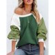 thumbnail image 2 of Sudadera de forro polar difuso con cuello redondo para mujer, informal, de moda, manga larga abombada, color block, Tops, verde, XL, 2 of 6
