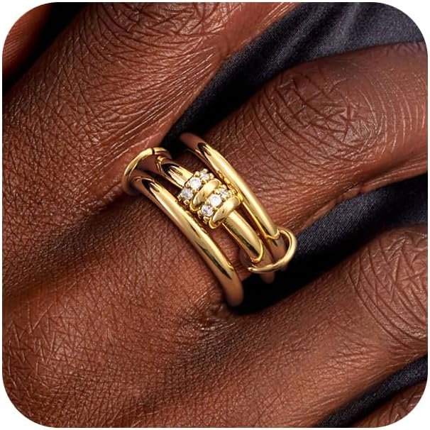 xianyou-Stackable Gold Rings for Women, 18K Gold Plated Cubic Zirconia Statement Rings, Non Tarnish Ring Set, Dainty Gold Rings for Women, Trendy Fashion Chunky Stacking Rings