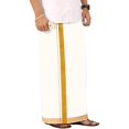 thumbnail image 2 of Stylesindia Men's Cotton Double Layer Cream Dhoti with Broad Golden Zari Border - 3.60 Meters Length Veshti Mundu (Cream), 2 of 3