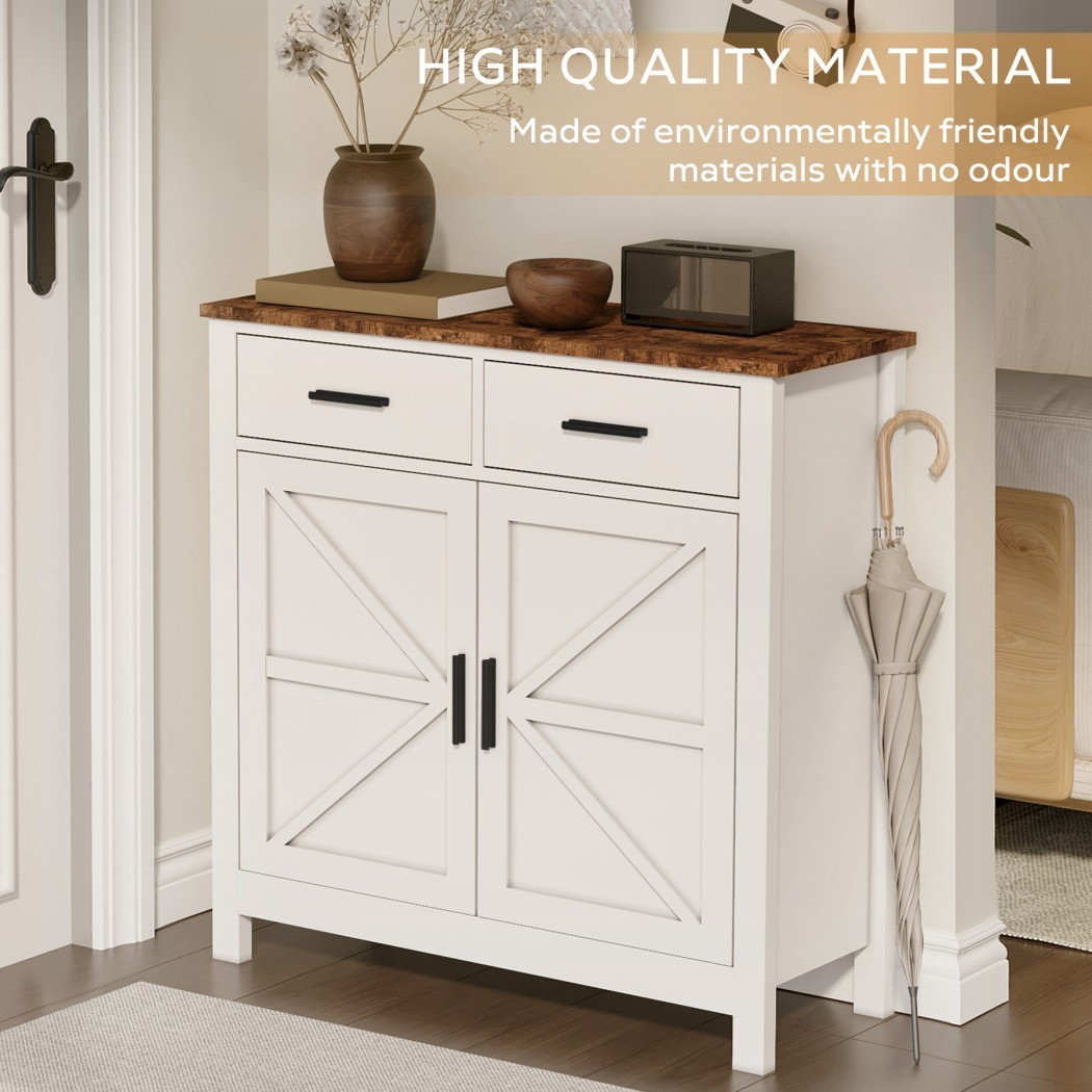 Modern Farmhouse Buffet Cabinet, Kitchen Storage Cabinet with 2 Drawers & 2 Doors, Coffee Bar Sideboard with Wide Countertop for Dining Room, Living Room & Entryway, White