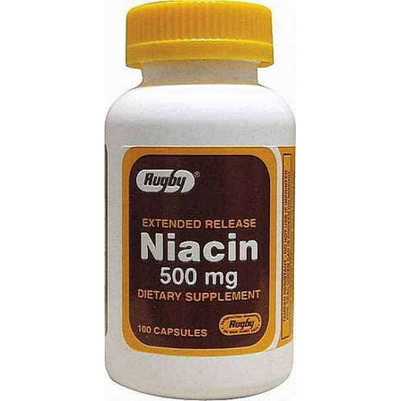 Rugby Extended Release Niacin Dietary Supplement Capsules, 500 mg, 100 Count
