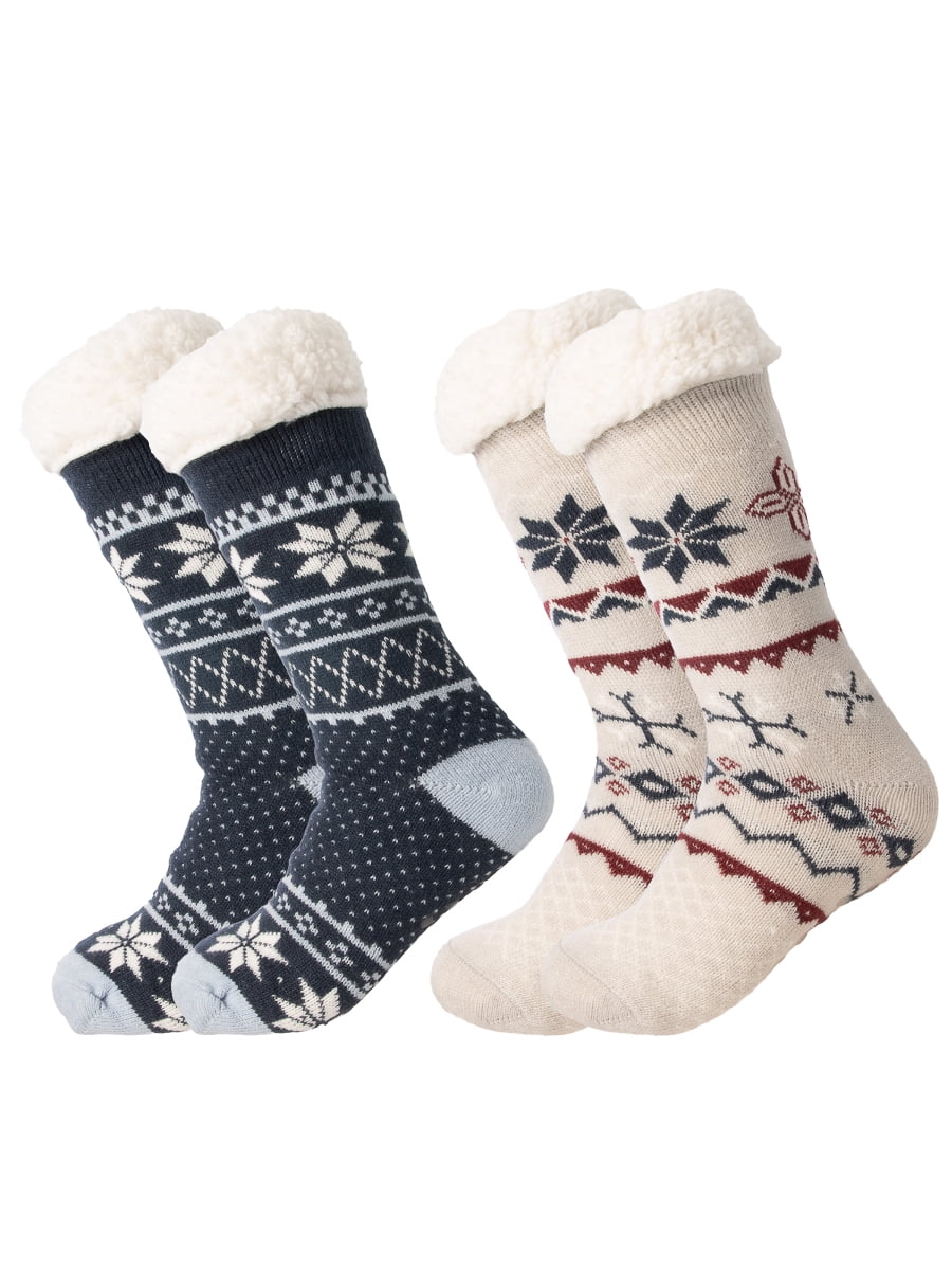 Women Winter Thick Fuzzy Fleece-lined Socks Stockings Gripper Slipper Xmas Gift 