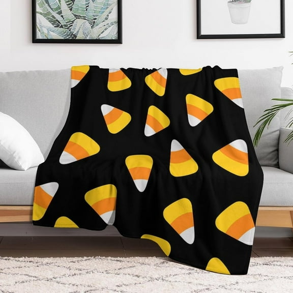 Candy Corn Halloween Flannel Fleece Throw Blanket Trick Or Treat Soft Blanket for Couch,Cozy,Warm,Lightweight,50x60 Inches
