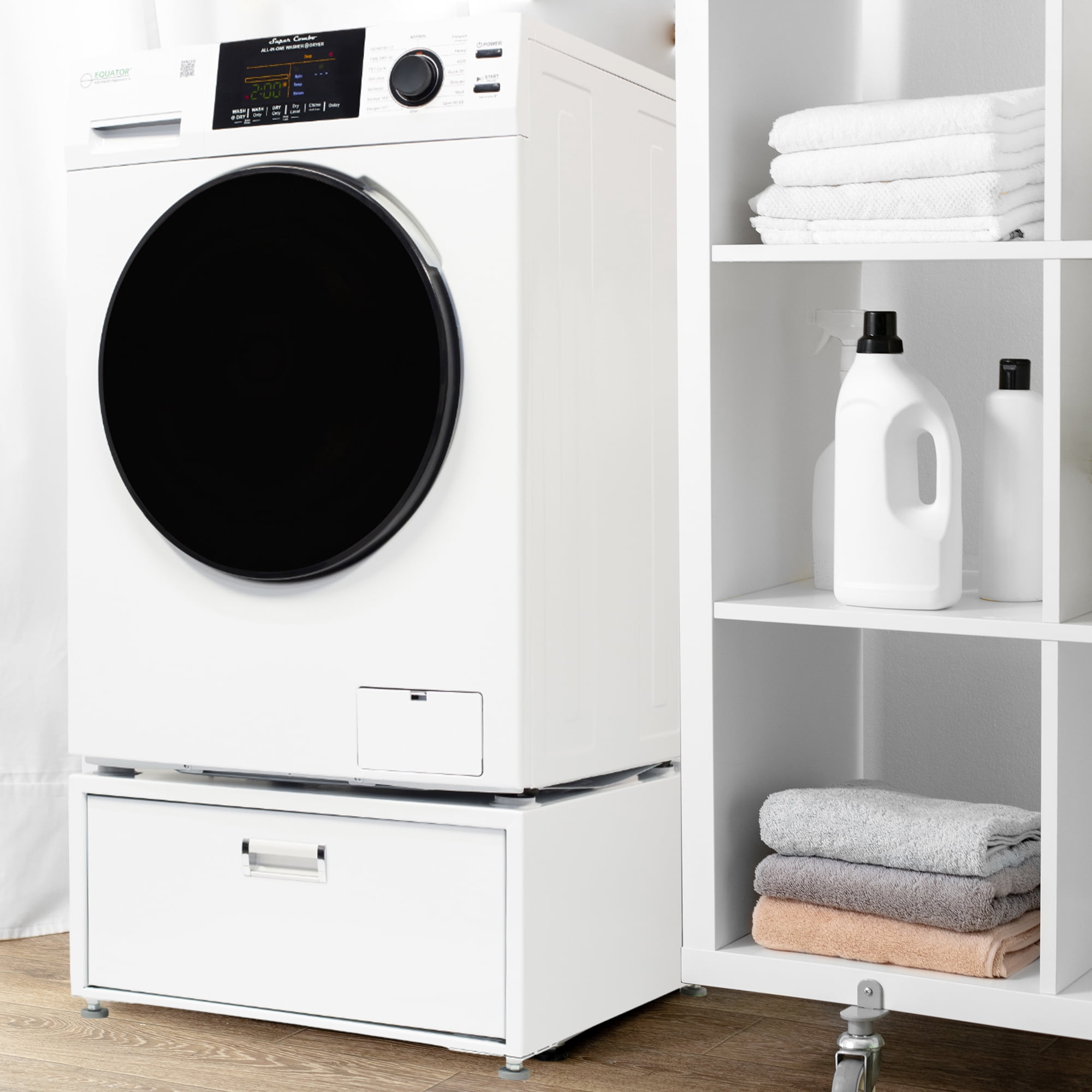 Equator All-in-One Washer Dryer VENTED-DRY 30% FASTER than Condense 15lb 110V with Pedestal, Child Lock and Adjustable Legs