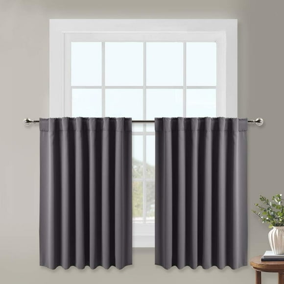 AIR-Grey Blackout Curtains 2 Panels 36 inches Long for Kitchen/Basement Windows - Room Darkening Light Reducing Small Window Drapes for Bathroom/RV Window Covers, Grey, W29 x L36 inch, 2 Pieces