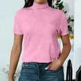 thumbnail image 7 of Helii Women's Tops Mock Neck Solid Color Embroidered Short Sleeve T-Shirt Loose Soft Basic Tops Dressy Casual Summer Daily Outfits Pink XXL, 7 of 7