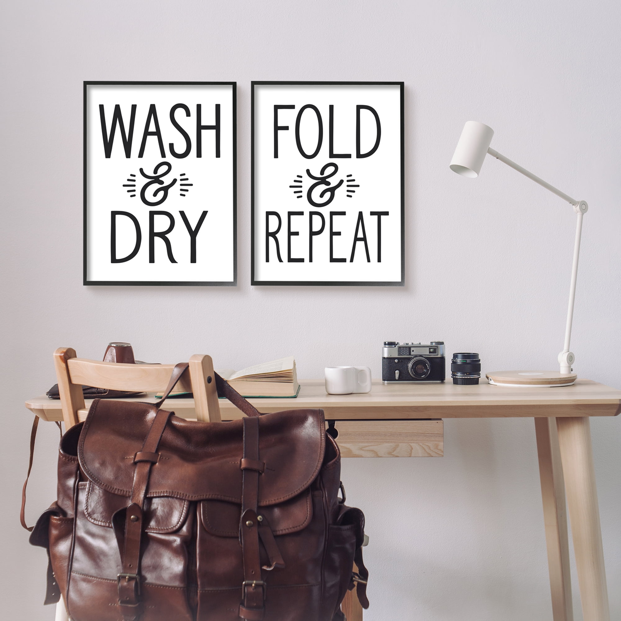 Stupell Indtries Wash Dry Fold Repeat Laundry Phrase Black White,16 x 20,Design by Lettered and Lined