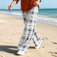 thumbnail image 3 of Maplenight Plaid Wide Leg Pants for Women Elastic Waist Long Trousers with Pockets Loose Casual Lounge Pants, 3 of 5