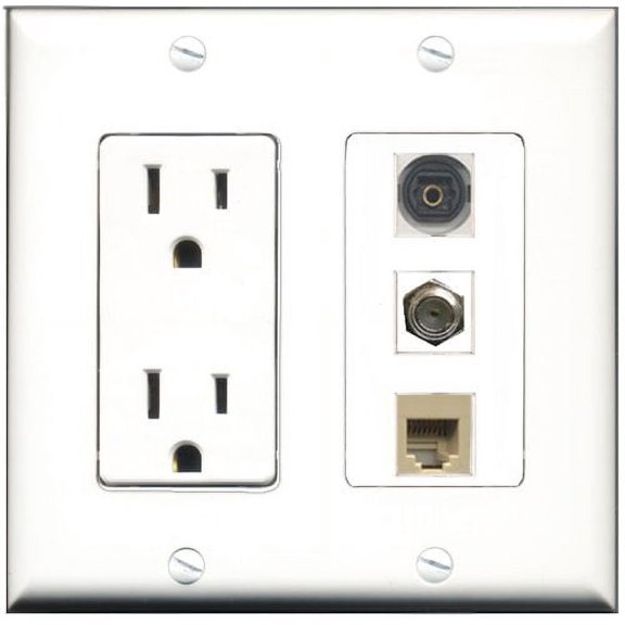 RiteAV - 15 Amp Power Outlet 1 Port Coax 1 Port Phone Beige 1 Port Toslink Decorative Wall Plate