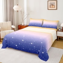 Castle Fairy Kids Teens Universe Galaxy Cosmos Twin Sheet Sets 3pcs,Starry Sky Twin Fitted Sheet Microfiber,Blue Yellow Pink Gradient Breathable Flat Sheet,Lightweight Room Decor