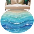 thumbnail image 2 of Blue Beach Round Living Room Rugs 8 ft, Modern Abstract Art Watercolor Gradual Blue Green Teal Waves Washable Large Area Rug Non-Slip Sturdy Edge Binding Round Carpet for Dining Room Kitchen Office, 2 of 9