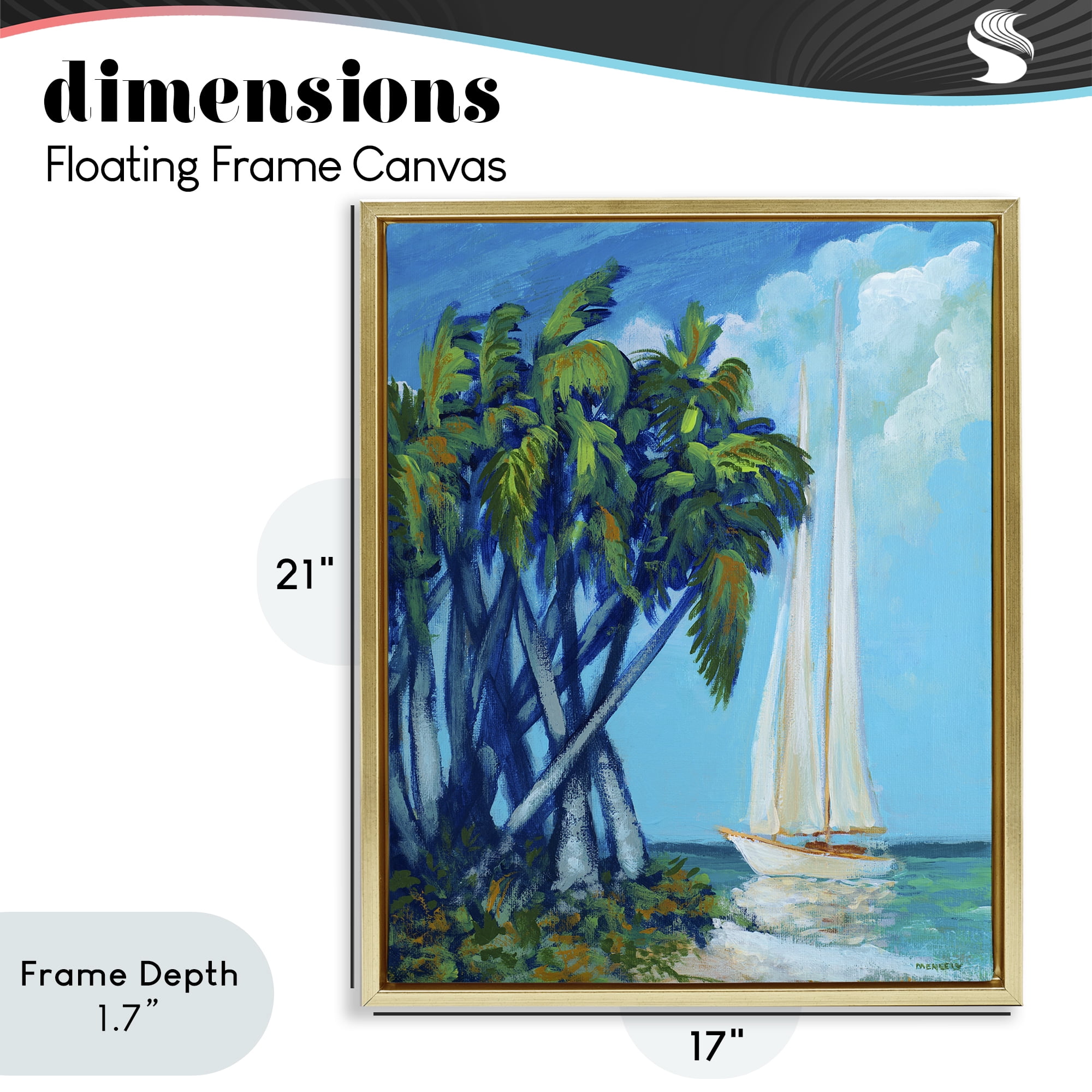 Stupell Industries Sailboat & Twisted Palms Gold Framed Floater Canvas Wall Art, design by Dan Meneely