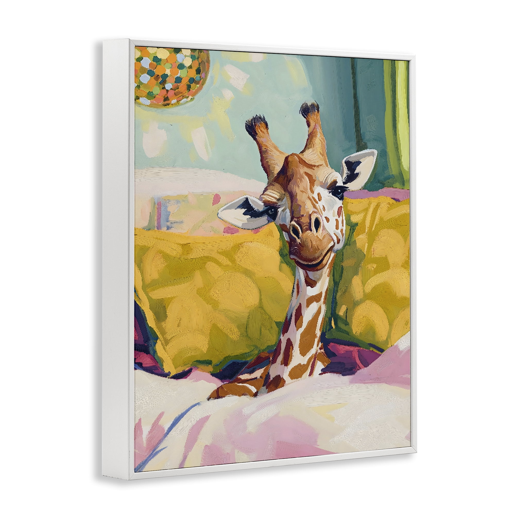 Stupell Industries Cozy Giraffe in Bed White Framed Giclee Art, design by The Prints Vibe