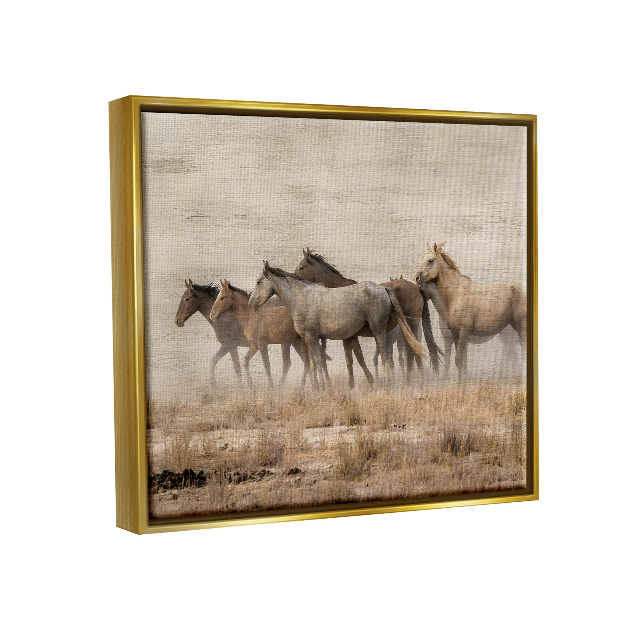 Galloping Horse Herd Countryside Animals & Insects Graphic Art Metallic Gold Framed Art Print Wall Art