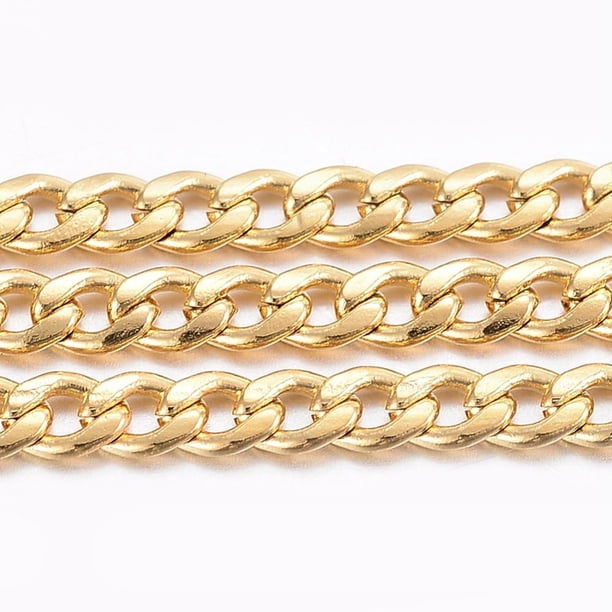 Cadenas de eslabones de acero inoxidable 304 con revestimiento de iones (IP), cadenas trenzadas sin soldar con carrete dorado de 3 x 2 x 0,6 mm, aproximadamente 32,8 pies (10 m)/rollo