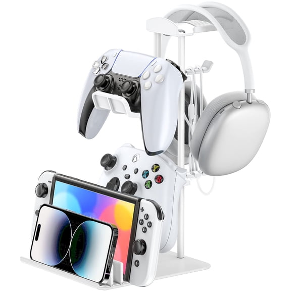 KDD Support pour Écouteurs, Support de Manette de Jeu et Support de Casque pour Bureau, Support d'Écouteurs avec Barre de Support en Aluminium, Organe de Rangement Universel