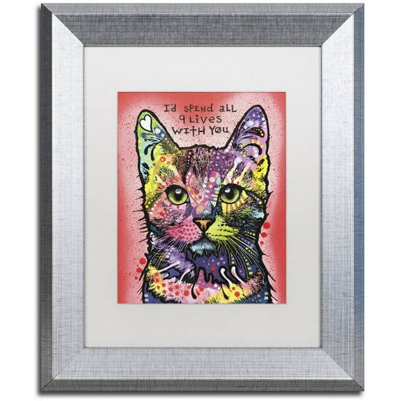 Trademark Fine Art '9 Lives' Canvas Art by Dean Russo, White Matte, Silver Frame