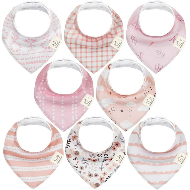 Baberos orgánicos tipo bandana para bebés KeaBabies, paquete de 8 para niñas