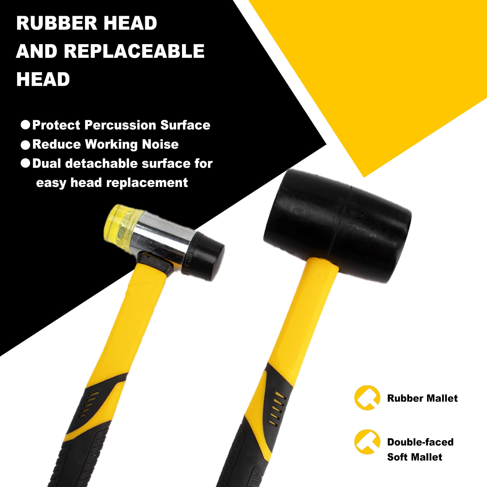 5-Piece forge/Polish Steel Head, Fiberglass Handle Set - 32oz Rubber Mallet | 16oz Claw & Ball-Peen Hammers | 3lb Sledge | 22oz Double-Faced Mallet