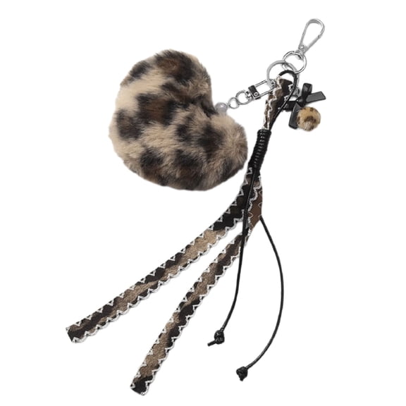 Chic Retro Leopard Plush Key Chain Backpack Accessory For Handbags And Purses