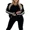 Black, variant on Three Piece Sets for Women Lounge Outfits Striped Tape Long Sleeve Bomber Jacket and Elastic Sporty Pants with Tank Tops Tracksuit Black-L