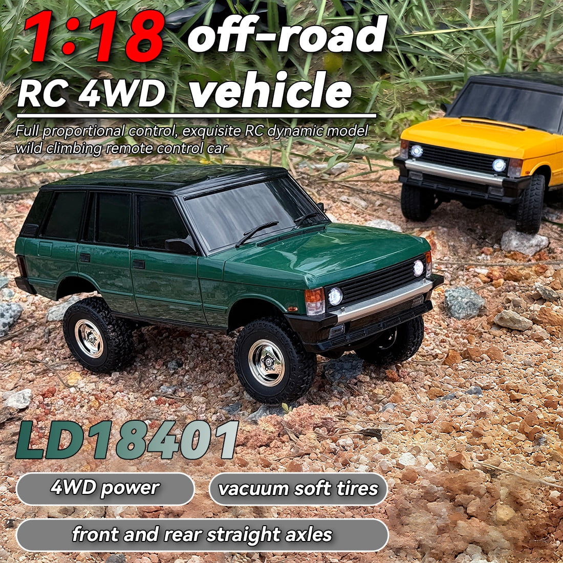Off-Road RC Car, 1/18 Scale 2.4G 3CH 4WD RC Crawler Car with Flip-up Headlights, RTR Hobby Grade Collectible Model Gift for Adults & Hobbyists