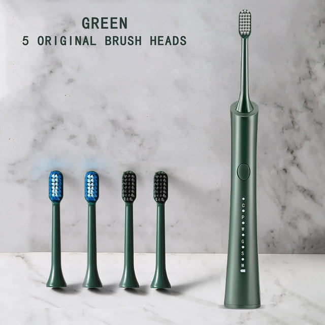 Cepillos de dientes eléctricos de cerdas suaves, recargables, juego de dos, 6 modos de limpieza y 5 cepillos de repuesto.