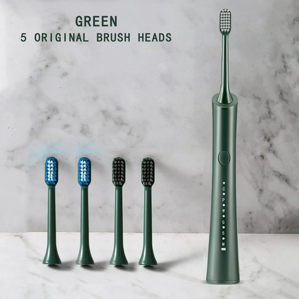 Cepillos de dientes eléctricos de cerdas suaves, recargables, juego de dos, 6 modos de limpieza y 5 cepillos de repuesto.
