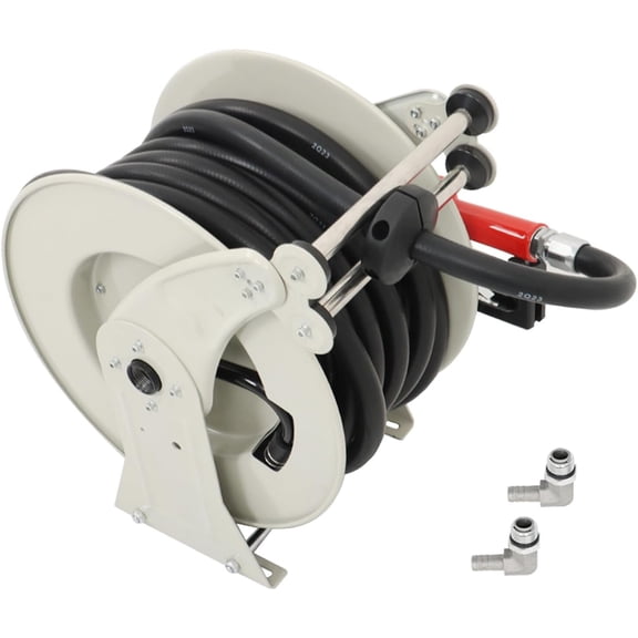 munirater Heavy Duty Carbon Steel Construction 3/4 x 50 Fuel Reel with Fuel Nozzle, Retractable Fuel Hose for Aircraft, Marine, Tanker Trucks, 300PSI