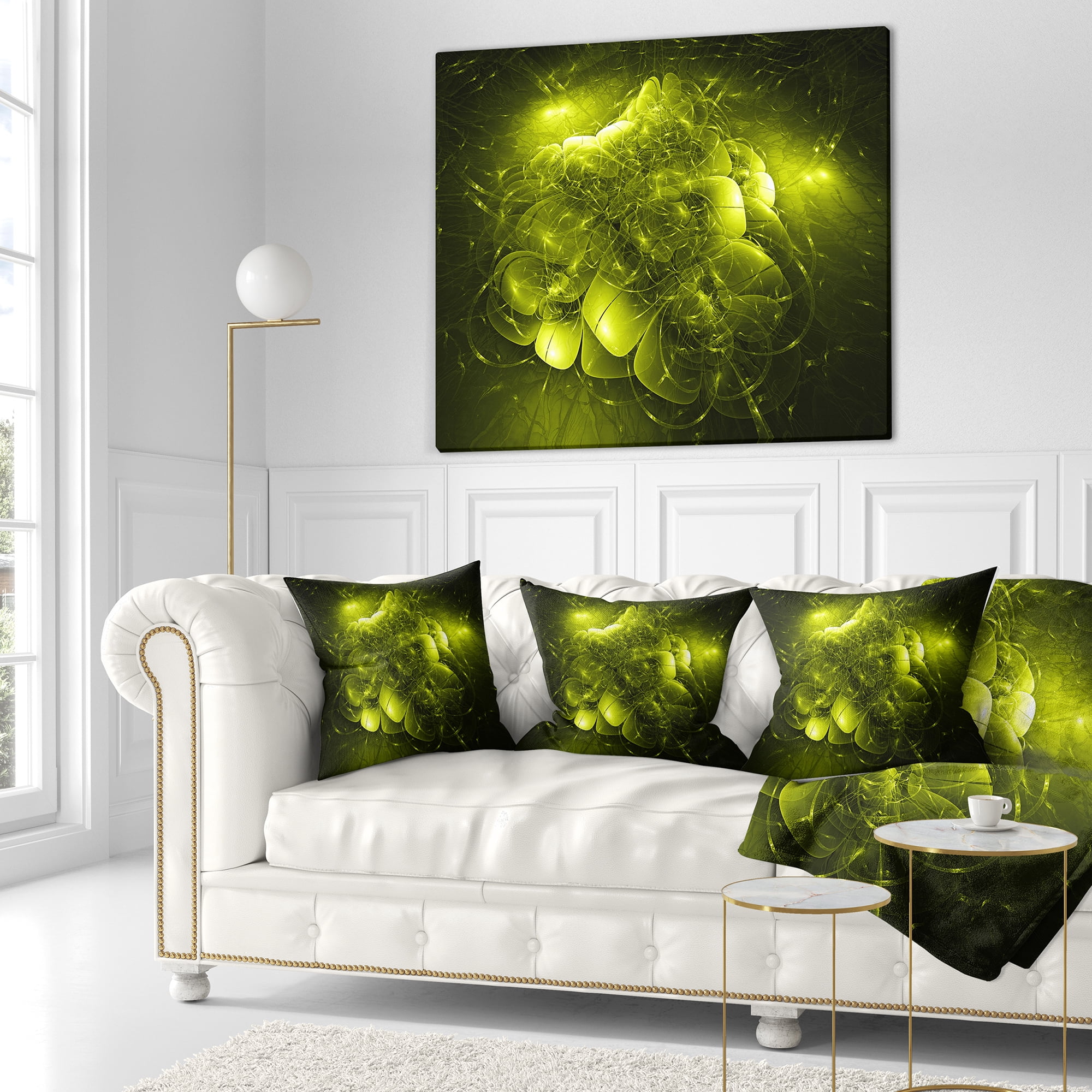 Designart Alien Mystical Flower Yellow - Floral Throw Pillow - 18x18