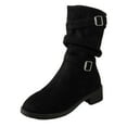 thumbnail image 6 of Mid Calf Boots for Women Slouch Casual Suede Round Toe Buckle Chunky Heel Winter Fall Platform Boots, 6 of 7