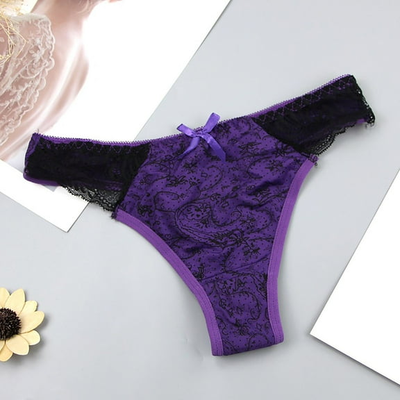 lulshou Womens Underwear Low Waist Cotton Lace Thong Sexy Solid Color Soft Breathable Underwear, Purple, XL