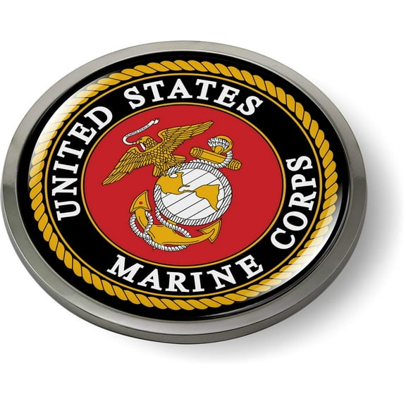 BestLicensePlateFrames - United States Marine Corps, USMC 3D Domed CAR Emblem Badge Sticker Chrome Metal Bezel - Official U.S. Marine Corps Licensed Product