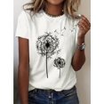 thumbnail image 1 of Dandelion Print Crew Neck T-Shirt, Casual Short Sleeve Top For Spring & Summer, Women's Clothing, 1 of 4