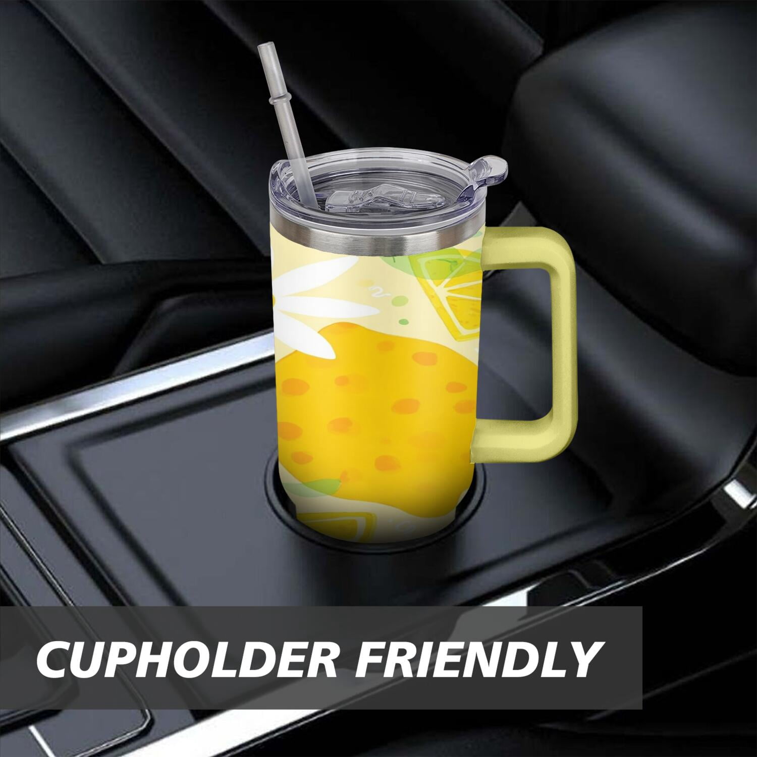 40 oz Lemon Tumbler with Handle Vacuum Insulated Water Bottle Gift for Birthday Christmas Halloween