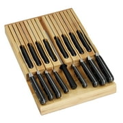 In-Drawer 16 Knife Block Bamboo Organizer by Eltow- Drawer Knife Set Storage with Safety Slots for 16 Knives and Knife Sharpener - Cutlery Set Holder Elegantly Crafted from High-Quality Moso Bamboo
