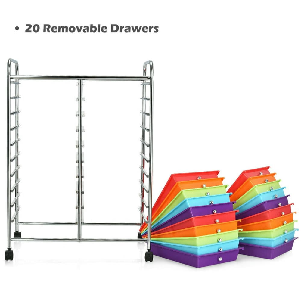 Spaco 20-Drawer Storage Rolling Cart Studio Organizer, Craft Organizers and Storage, Multipurpose Organizer Cart for Home, Office, School, Multicolor