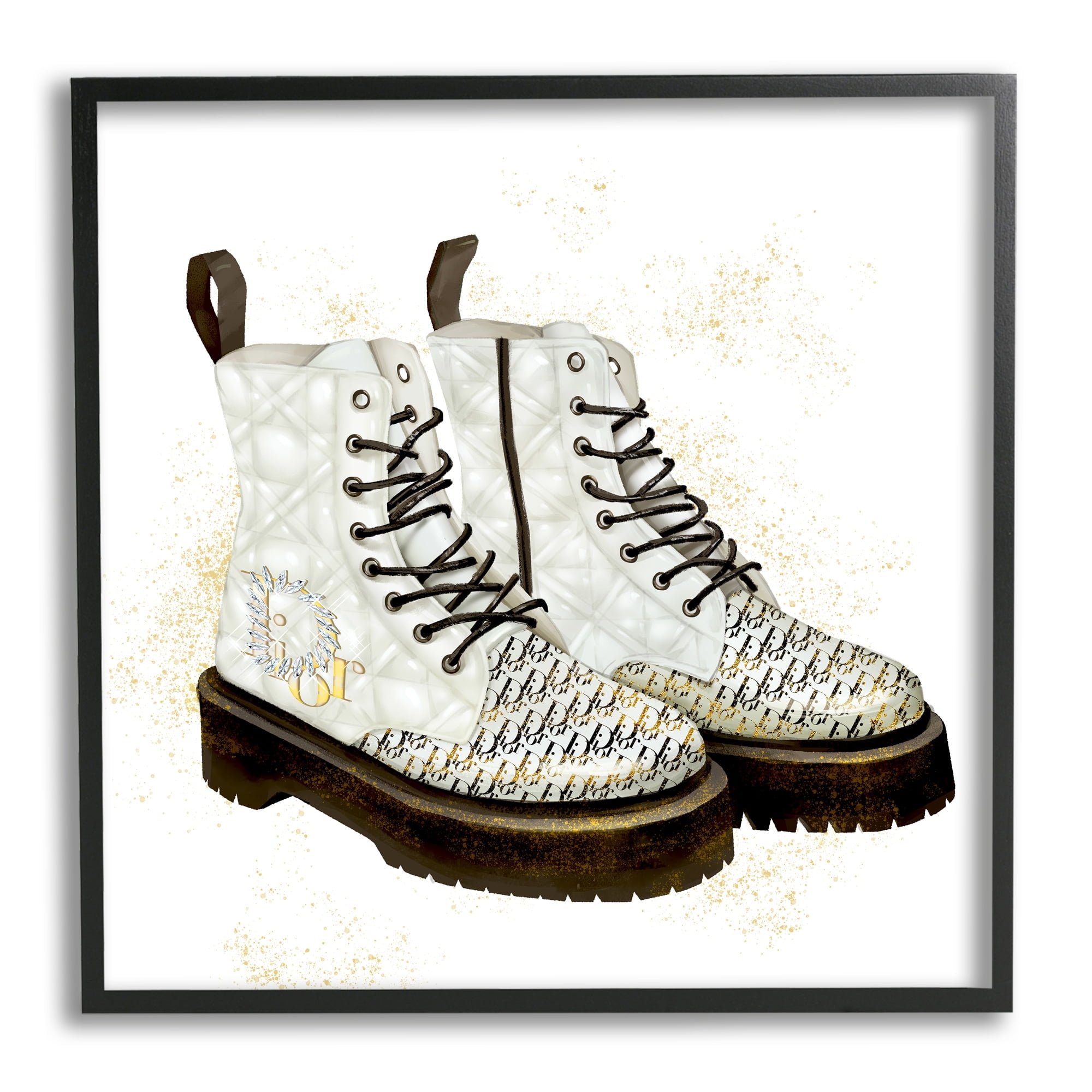 Stupell Industries Quilted Leather Fashion Boots Brilliant Gems Deluxe Pattern,17 x 17, Design by Ziwei Li